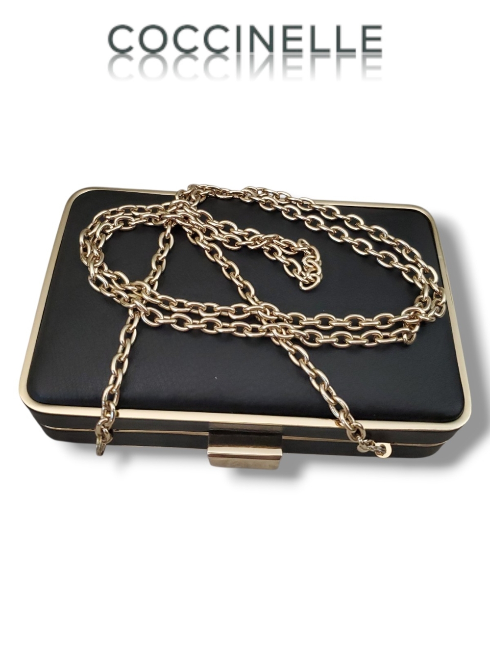 🐞Coccinelle Black Leather Crossbody Clutch with Gold Hardware